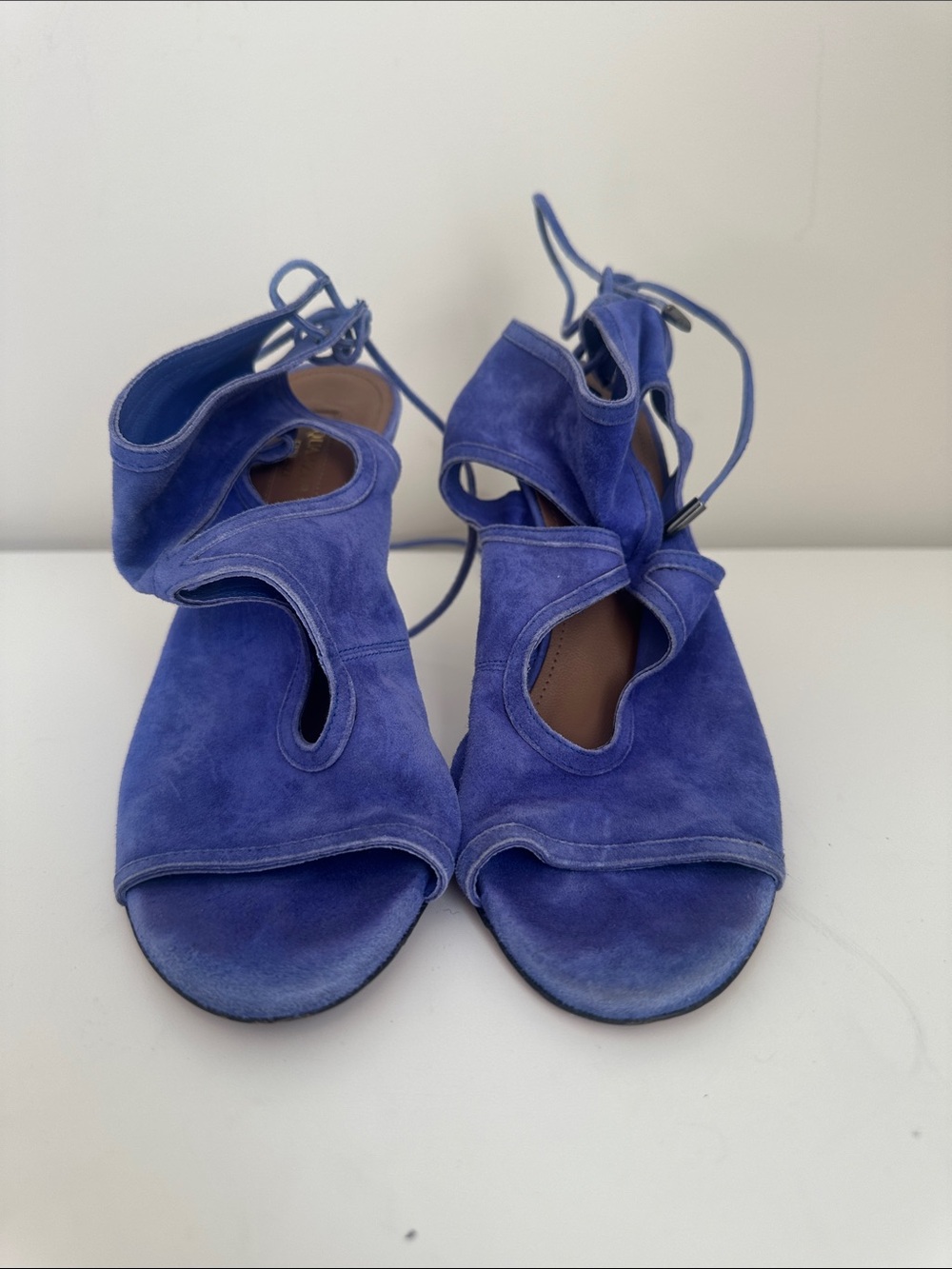 Aquazzura Violet-Blue Suede Lace-Up Open Toe Sandals
